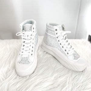 NEW Berness White Gigi 03 Rhinestone Platform High Top Sneakers